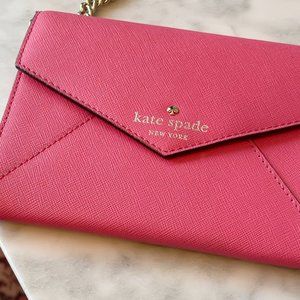 Kate Spade Pink Leather Envelope Shoulder Bag with Detachable Straps Barbiecore